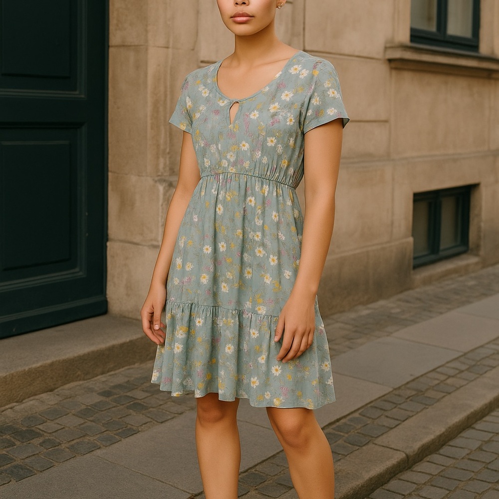 Vintage No Boundaries Floral Midi Dress - Green and White